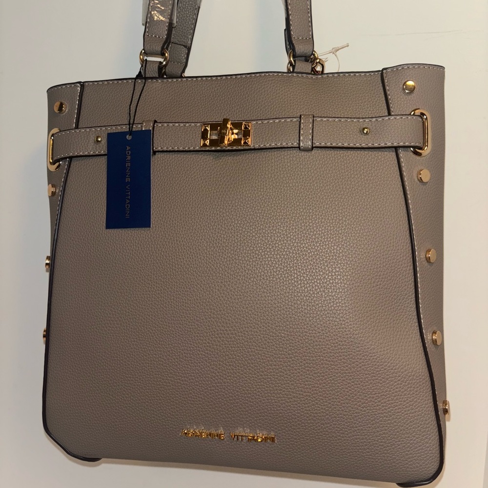 Adrienne Vittadini Taupe Tote with Gold Accents NWT